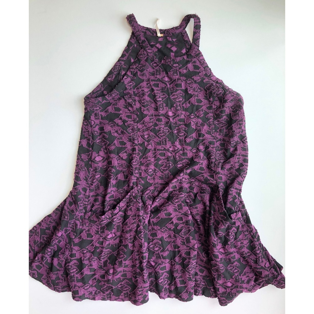Free People Purple and Black Patterned Dress